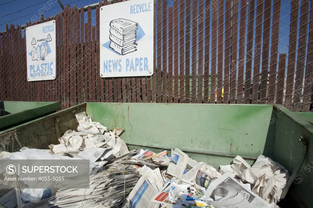 Recycling bin for newspapers at Santa Monica Recycling Center, Los Angeles County, California, USA
