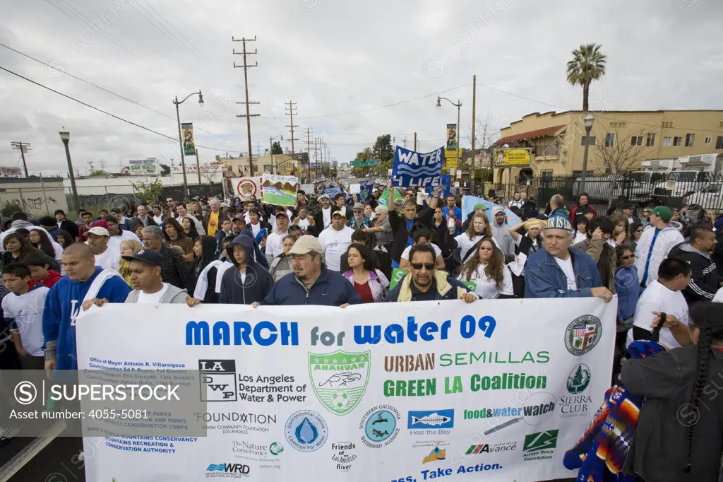 March for Water, World Water Day 2009, in downtown Los Angeles. March 22, 2009. A community march highlighting the local state water crisis that has resulted from a dysfunctional management, and to raise awareness of the plight of the people that are suffering from a global mismanagement of water.