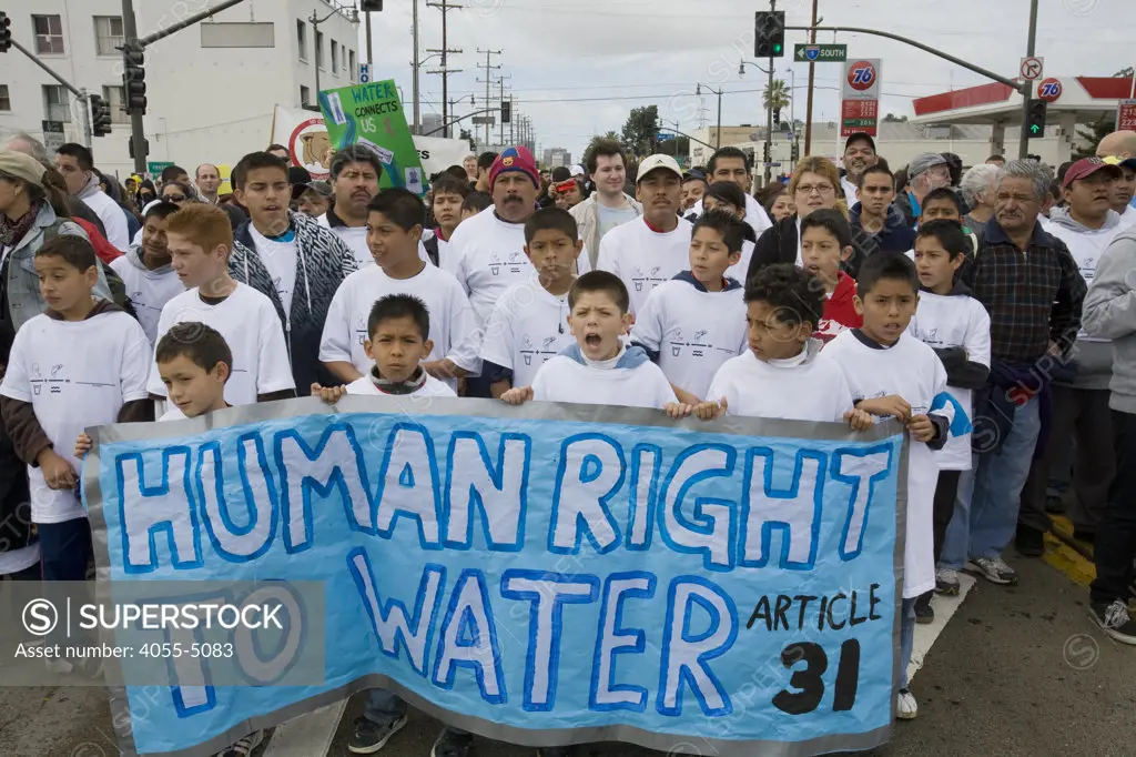March for Water, World Water Day 2009, in downtown Los Angeles. March 22, 2009. A community march highlighting the local state water crisis that has resulted from a dysfunctional management, and to raise awareness of the plight of the people that are suffering from a global mismanagement of water.