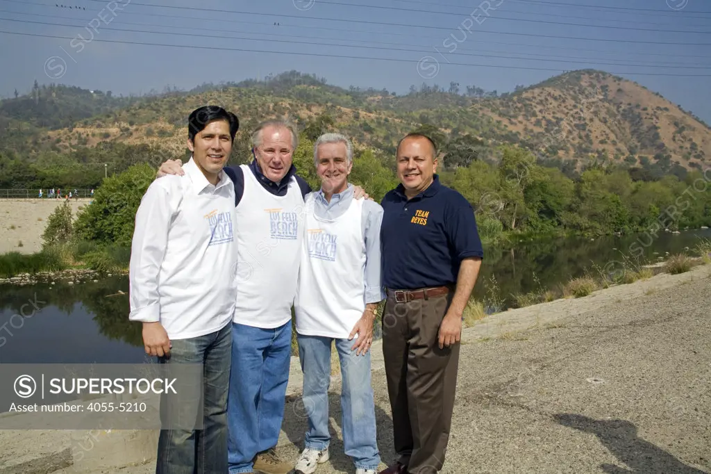 (Left to right) State Assemblyman Kevin De León, City Councilman Tom LaBonge, State Assemblyman Paul Krekorian and City Councilman Ed Reyes. FoLAR' (Friends of the LA River) annual river cleanup, La Gran Limpieza, was held  May 9, 2009. Thousands of volunteers at 14 sites pulled out accumlated trash, mostly plastic bags, from river runoff that might normally find it's way downstream into the Pacific Ocean.