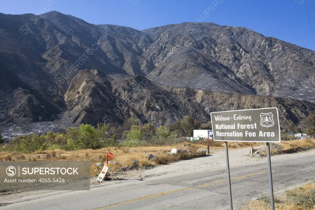 Devastation from Station fire, Sept 5 2009. Big Tunjunga Canyon Road, San Gabriel Mountains, Angeles National Forest, Los Angeles, California ,USA