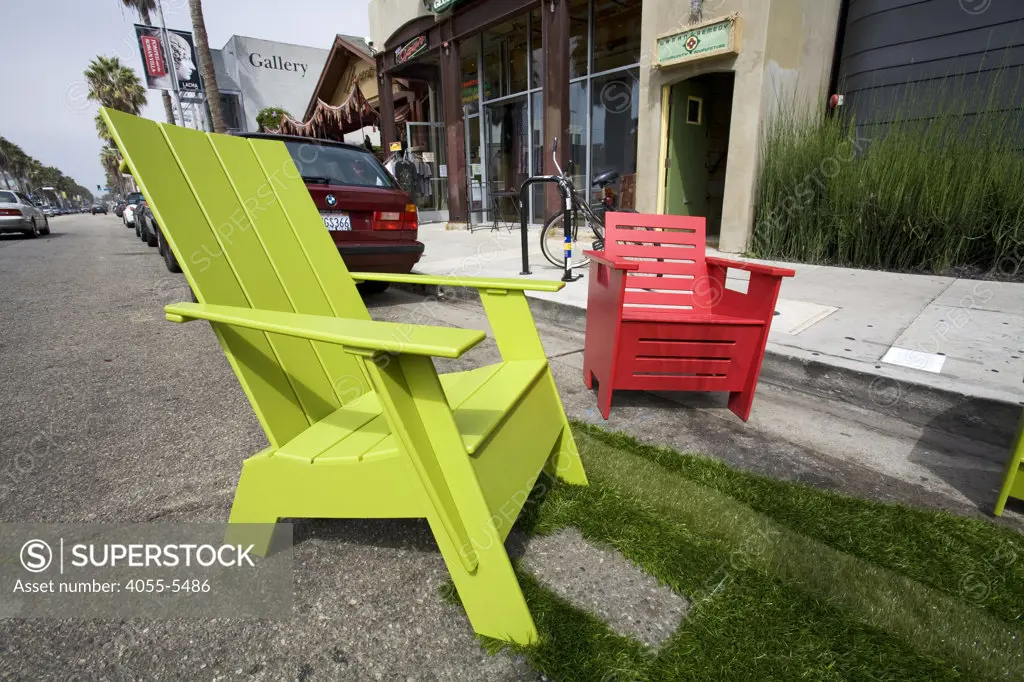 Recycled plastic outdoor furniture by Loll Designs, made from recycled high density polyethylene (HDPE). The furniture is part of the Dex Design Studio display at the third annual Parking Day LA, which was held on Friday, September 18th.