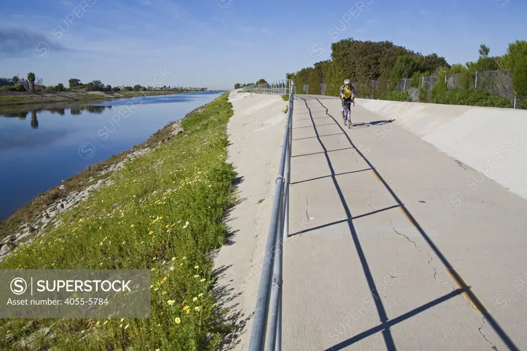 Bicycle path along Ballona Creek, Los Angeles, Calififornia, USA