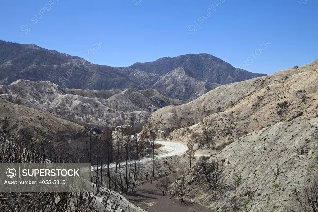 In April, 2010, about six months after the Station Fire, re-growth has yet to appear in some of the burn areas of the in Angeles National Forest.