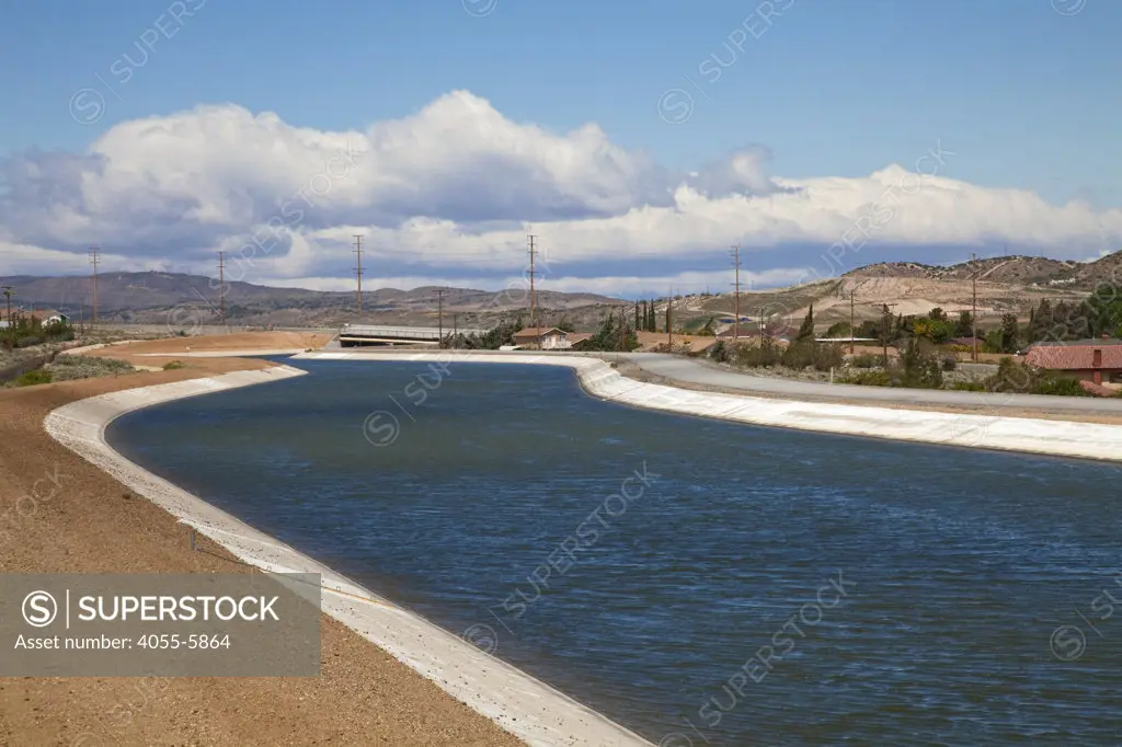 The California Aqueduct is the state's largest and longest water transport system, stretching 444 miles from the Sacramento-San Joaquin Delta in the north to Southern California, Palmdale, Los Angeles County, California, USA