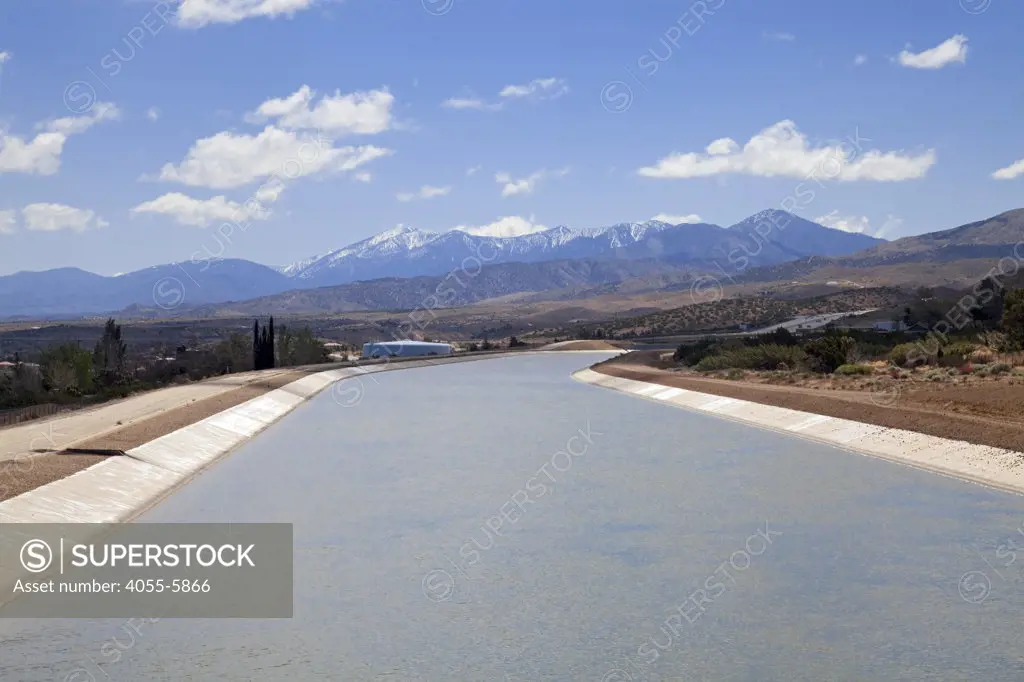 The California Aqueduct is the state's largest and longest water transport system, stretching 444 miles from the Sacramento-San Joaquin Delta in the north to Southern California, Palmdale, Los Angeles County, California, USA