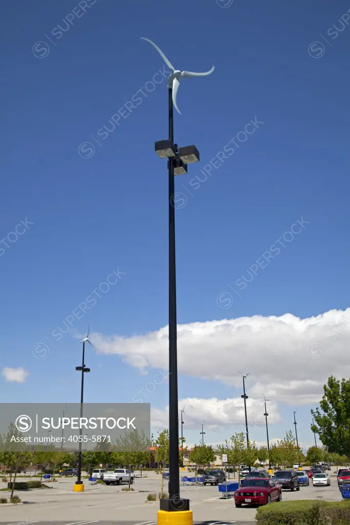 17 Micro Wind Turbines in parking lot of Sam's Club and Walmart, Palmdale, Los Angeles County, California, USA