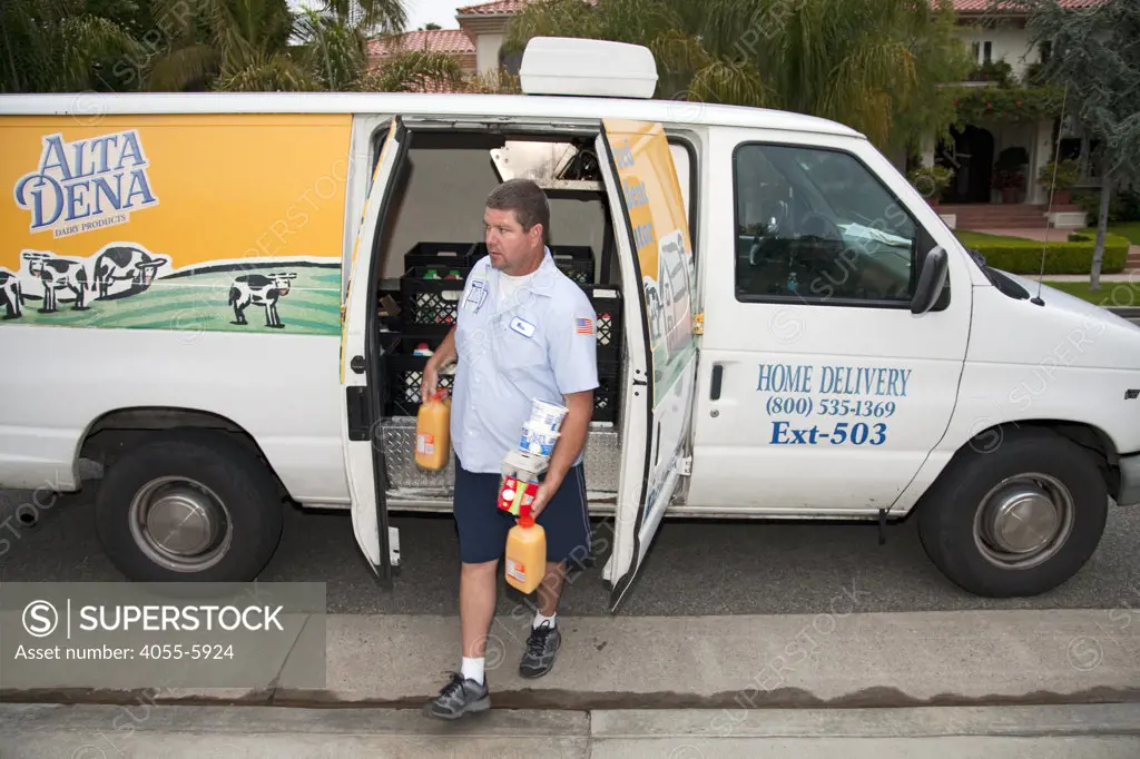 Wes Miller often begins his morning milk delivery route around 3:30 in the morning. Wes has being delivering milk for Alta Dena for fifteen years, his father did it for forty-five years. Alta Dena is one of the last dairy companies that still home deliver in Los Angeles. Santa Monica, California, USA