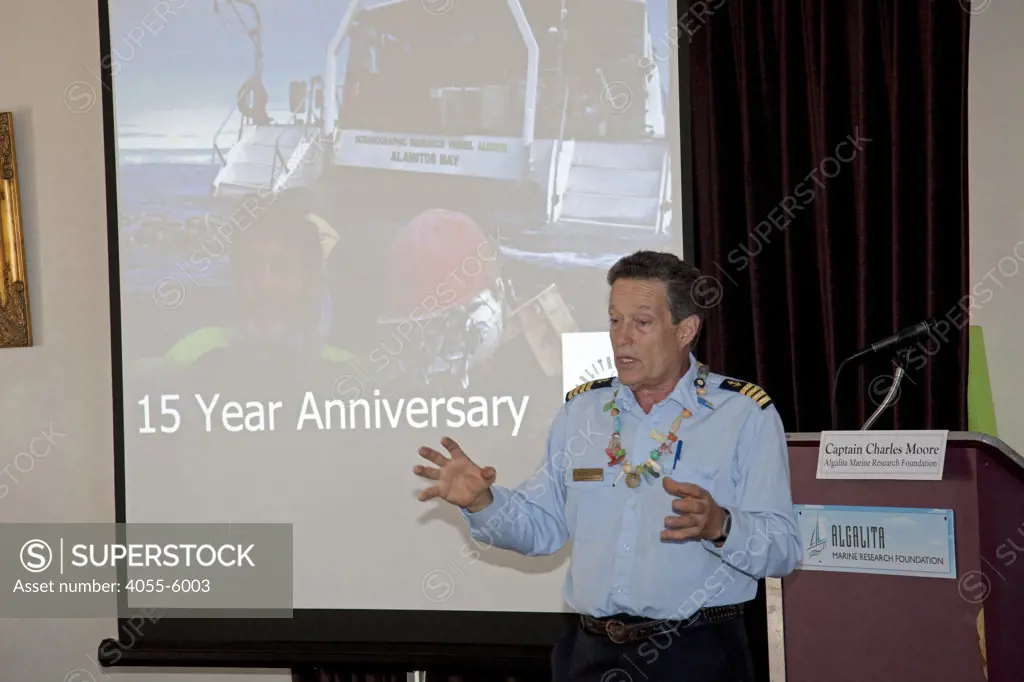 Captain Charles Moore at the 15th Anniversary Celebration of Algalita Marine Research Foundation, which is dedicated to the protection of the marine environment and its watersheds through research, education, and restoration. May 1, 2010, Long Beach, California, USA