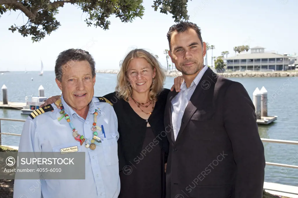 (L to R) Captain Charles Moore, Anna Cummins and Marcus Eriksen. 15th Anniversary Celebration of Algalita Marine Research Foundation, which is dedicated to the protection of the marine environment and its watersheds through research, education, and restoration. May 1, 2010, Long Beach, California, USA