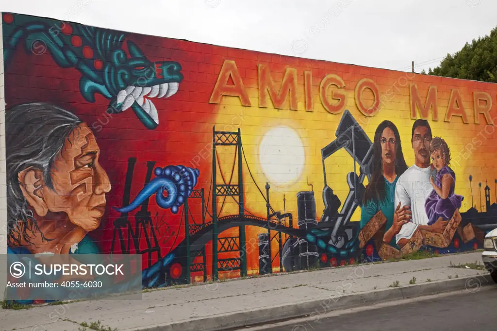 Mural on side of wall, Wilmington, California, USA