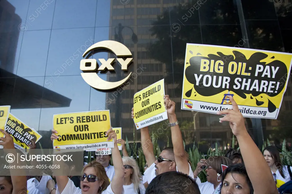 On July 22, 2010, over a thousand protesters marched to Occidental Petroleum offices in Westwood, Los Angeles to demonstrate against the California state loophole that allows oil companies to extract oil, tax free.