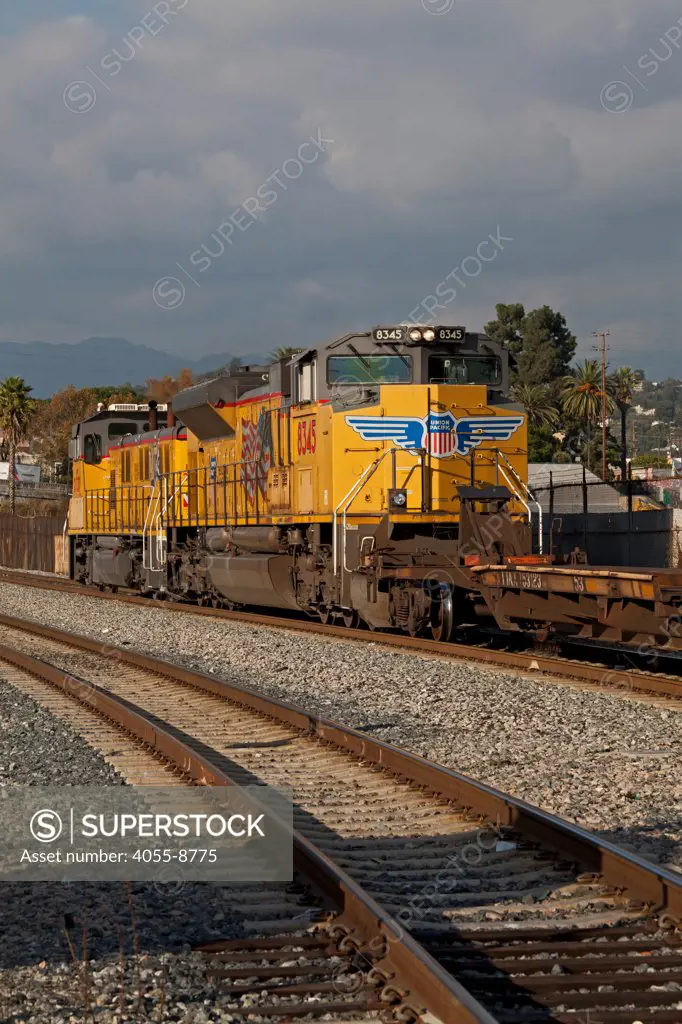 Freight Train near downtown Los Angeles, California, USA