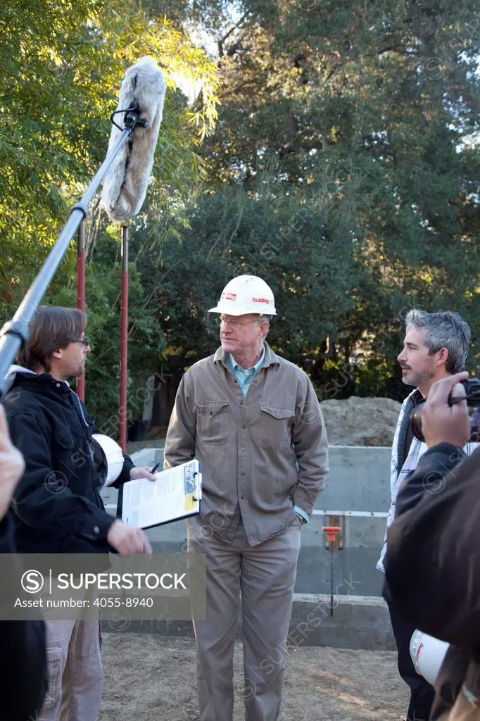 Ed Begely Jr being intereviewed for On Begley Street. Steel framing began on 1/14/2013 over the foundation on the Begley's new home. Steel, while not a common material for residential framing, is 94% recyclable, has been milled locally for this project, and is a more sustainable choice than wood, which is typically used for residential building construction.