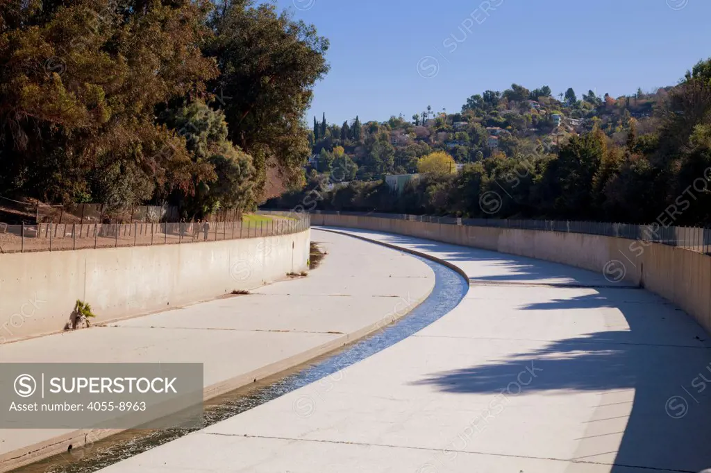 Los Anges River as it runs through Studio City, Los Angeles, California, USA