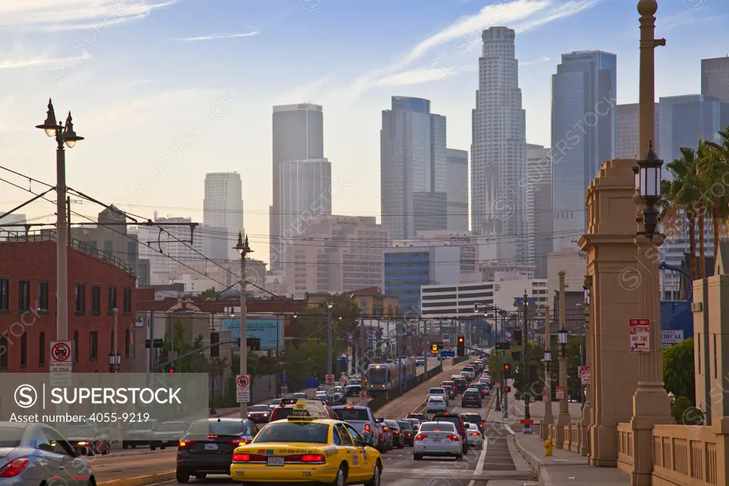 Los Angeles skyline from the 1st Street Bridge, California, USA