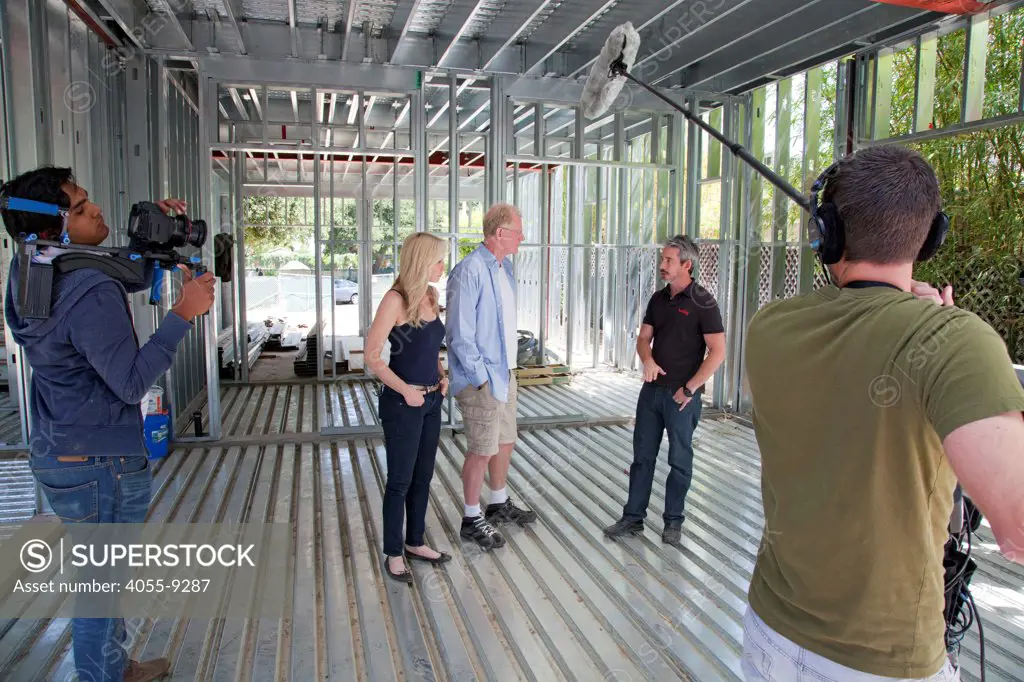 On 5/31/2013 Ed Begley Jr. and Rachelle Carson-Begley tour their new with home with General contractor Scott Harris from Building Construction Group after the steel framing was recently completed. Studio City, CA.