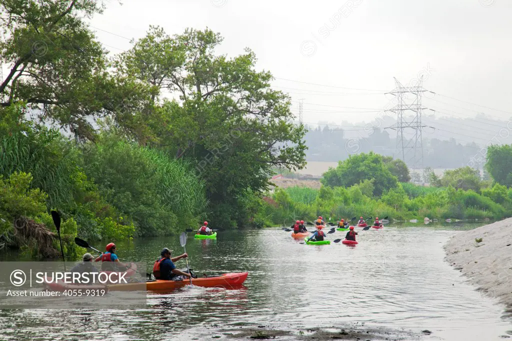 On June 1, 2013, George Wolfe and LA River Expeditions leads a kayak tour down the Los Angeles River. On Memorial Day, the Los Angeles River Pilot Recreational Zone officially opened to the public for kayaking, walking, birdwatching, and fishing along a 2.5 mile stretch of the river in the Elysian Valley. Los Angeles, California