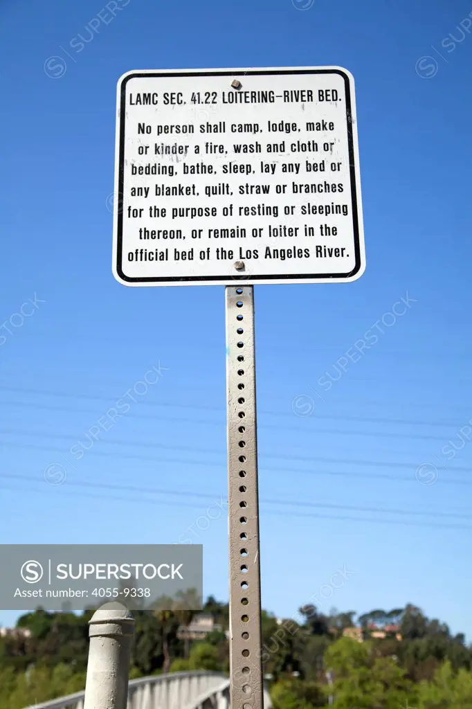 Loitering sign along Los Angeles River, Glendale Narrows, California