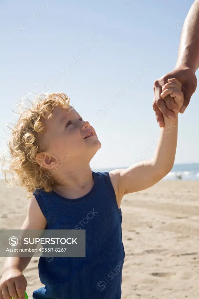21 month old boy on beach, Santa Monica, Los Angeles, California, USA (MR)