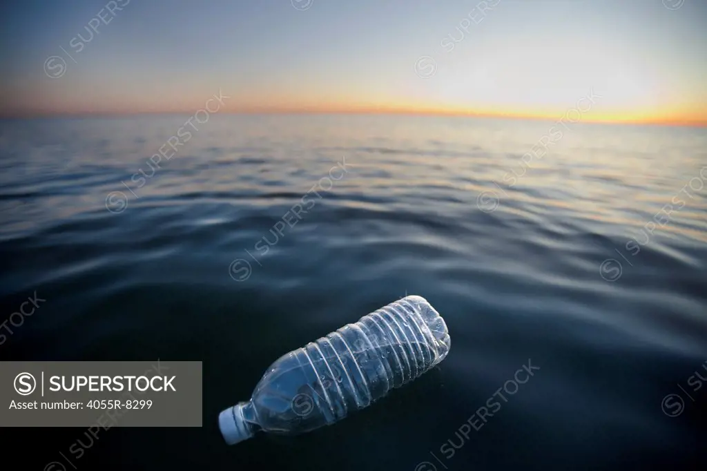 Plastic Water Bottle Floating in Pacific Ocean, Santa Monica, California, USA