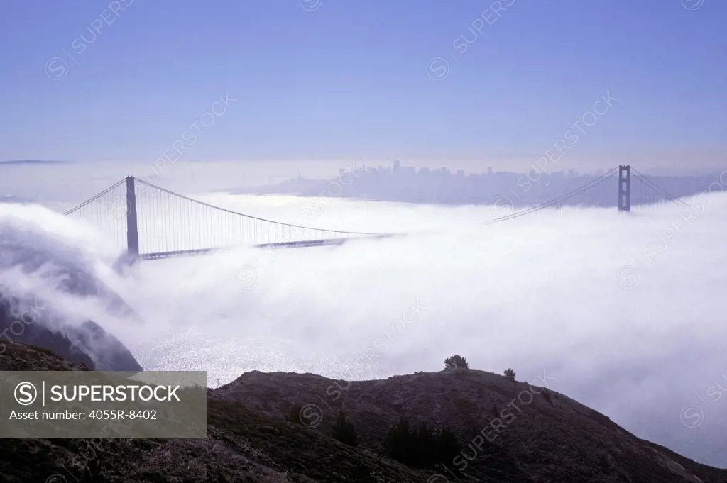 Golden Gate Bridge & San Francisco Skyline in Morning Fog, California (SF)