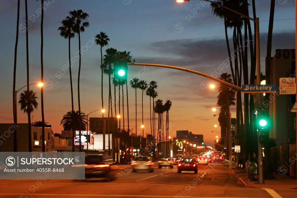 Santa Monica Boulevard At Night, Santa Monica, Los Angeles, California