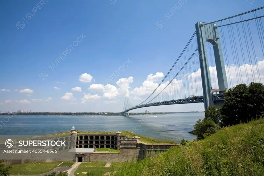 Verrazano Bridge, Fort Wadsworth, Gateway National Recreation Area, When it opened in 1964, the Verrazano-Narrows Bridge was the world's longest suspension span. The ends of the bridge are at historic Fort Hamilton in Brooklyn and Fort Wadsworth in Staten Island, both of which guarded New York Harbor at the Narrows for over a century. The bridge was named after Giovanni da Verrazano, who, in 1524, was the first European explorer to sail into New York Harbor.