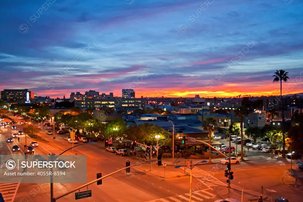 Downtown Culver City at night, Los Angeles, California, USA