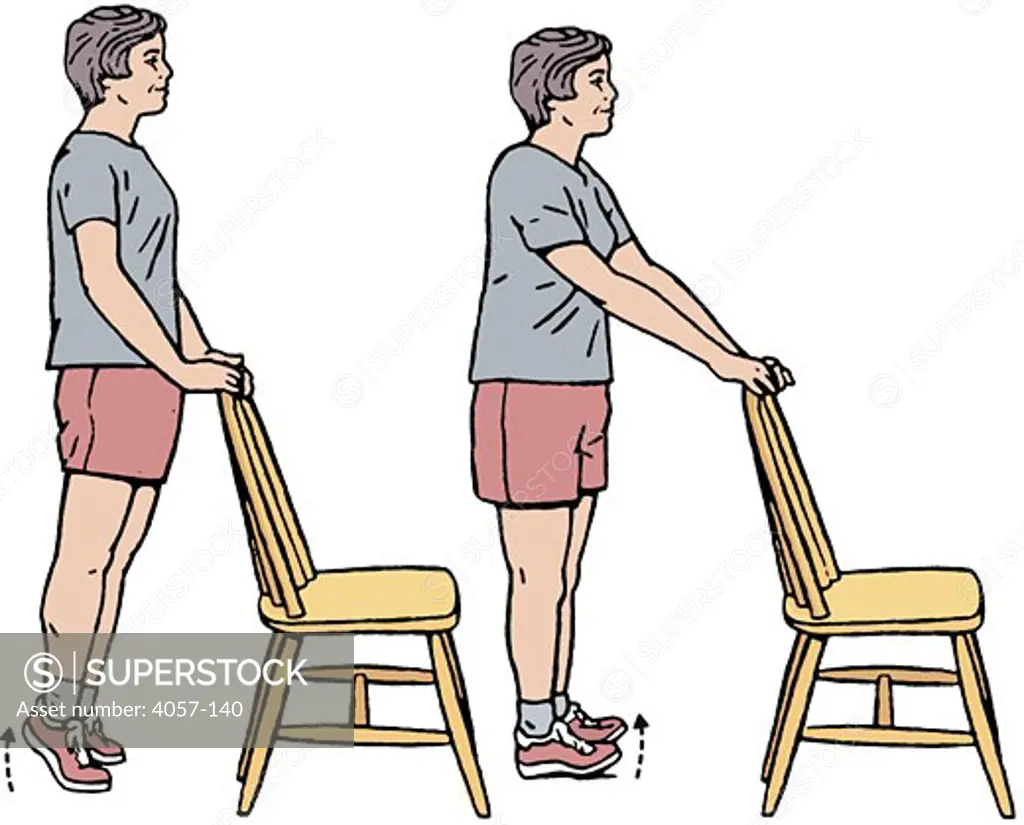 Mature an exercising with chair