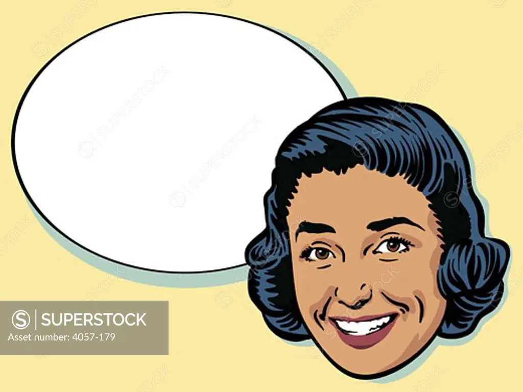 Woman's face with blank speech bubble