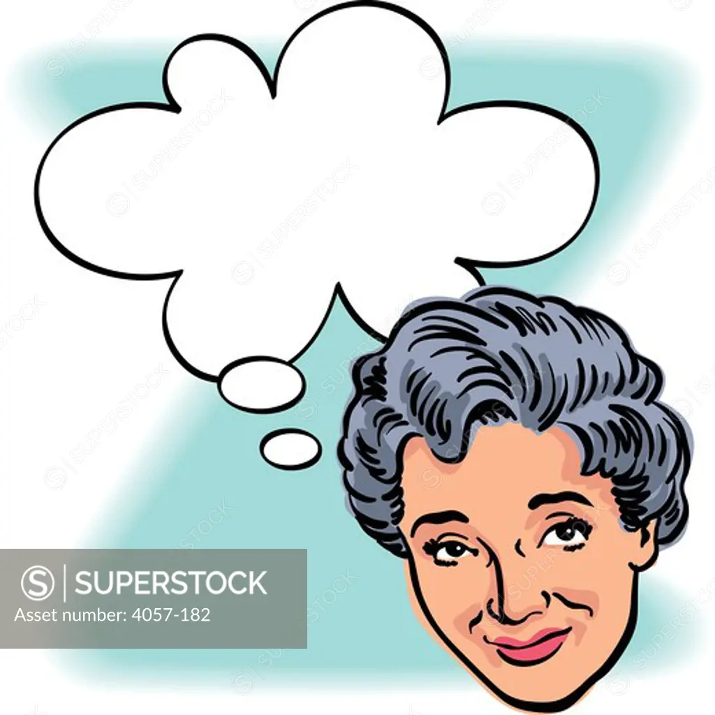 Woman's face with blank thought bubble