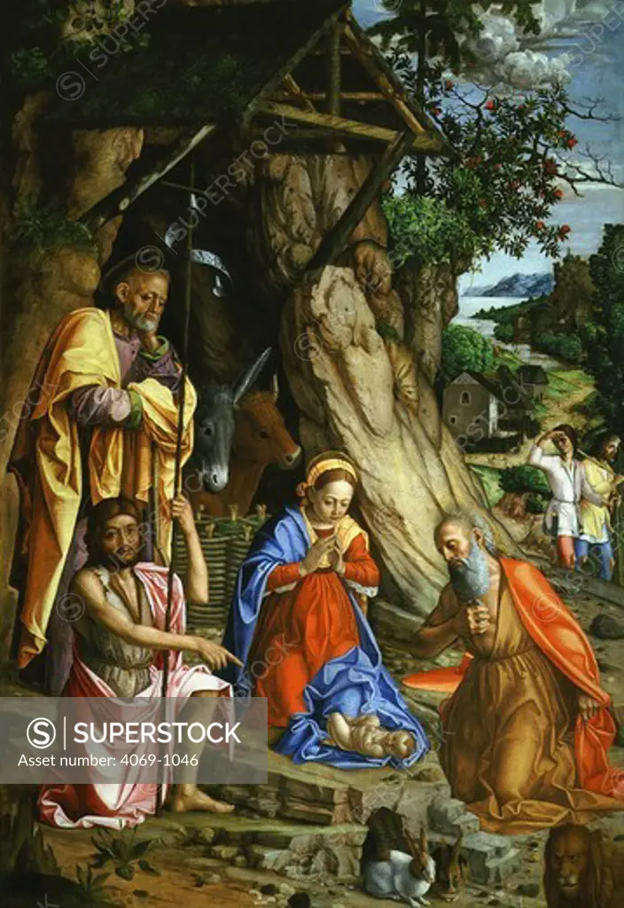 The Nativity with rabbits, Mark and Saint John the Baptist