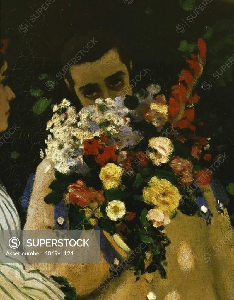 Man giving flowers, from Femmes au jardin, Women in the garden, 1867, detail
