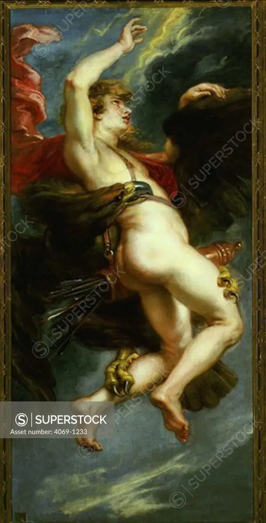 The Rape of Ganymede by eagle of Zeus. The beautiful Trojan youth became Zeus' cupbearer on Mount Olympus