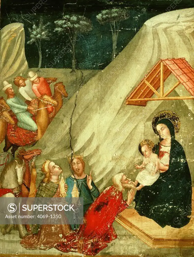 Adoration of the Magi, detail from St Michael chapel, 14th century