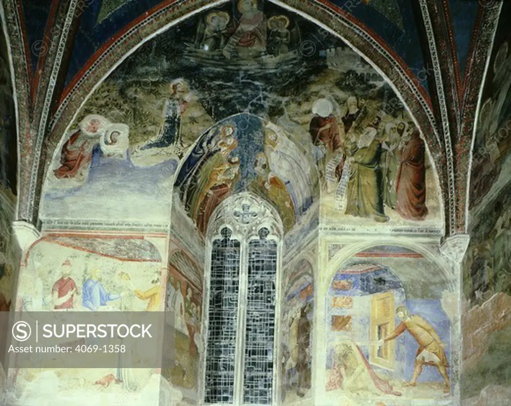 Fresco of life of Saint John the Baptist, with beheading and baptism of Christ, North wall St John chapel Papal palace, Avignon, France