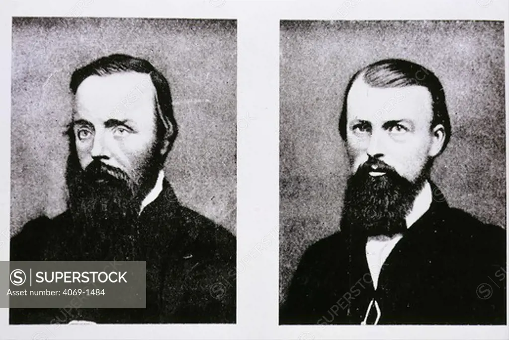 Photographs of Robert O'Hara BURKE, 1820-61, and William John Wills, 1834-61, explorers. The pair led a doomed expedition to cross the Australian continent from north to south, and died en route