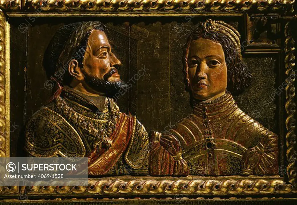 Monument by Alonso de Mena 1632 in gilt and polychrome wood, Charles V Holy Roman Emperor and I of Spain (1500-58) and Isabella of Portugal