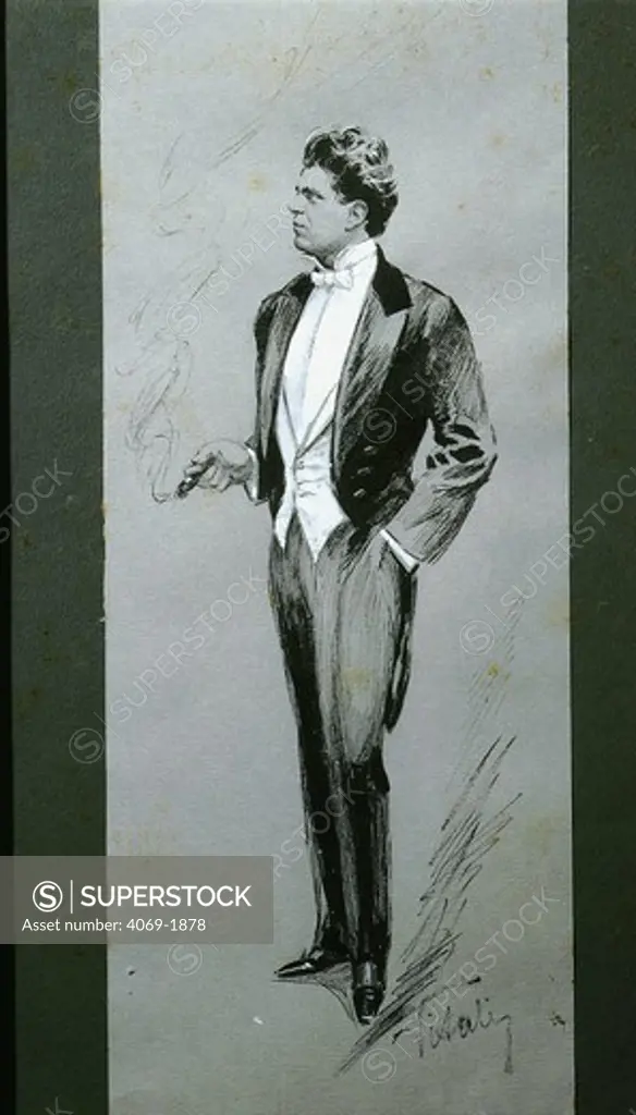 Composer Pietro MASCAGNI 1863-1945 charcoal sketch by Vitali
