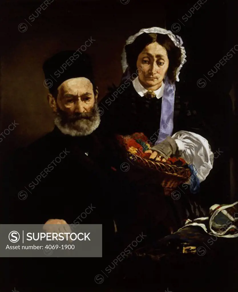 Auguste MANET, 1797-1862, and wife Eugenie-Desiree Fournier, 1812-85, the artist's parents, 1860