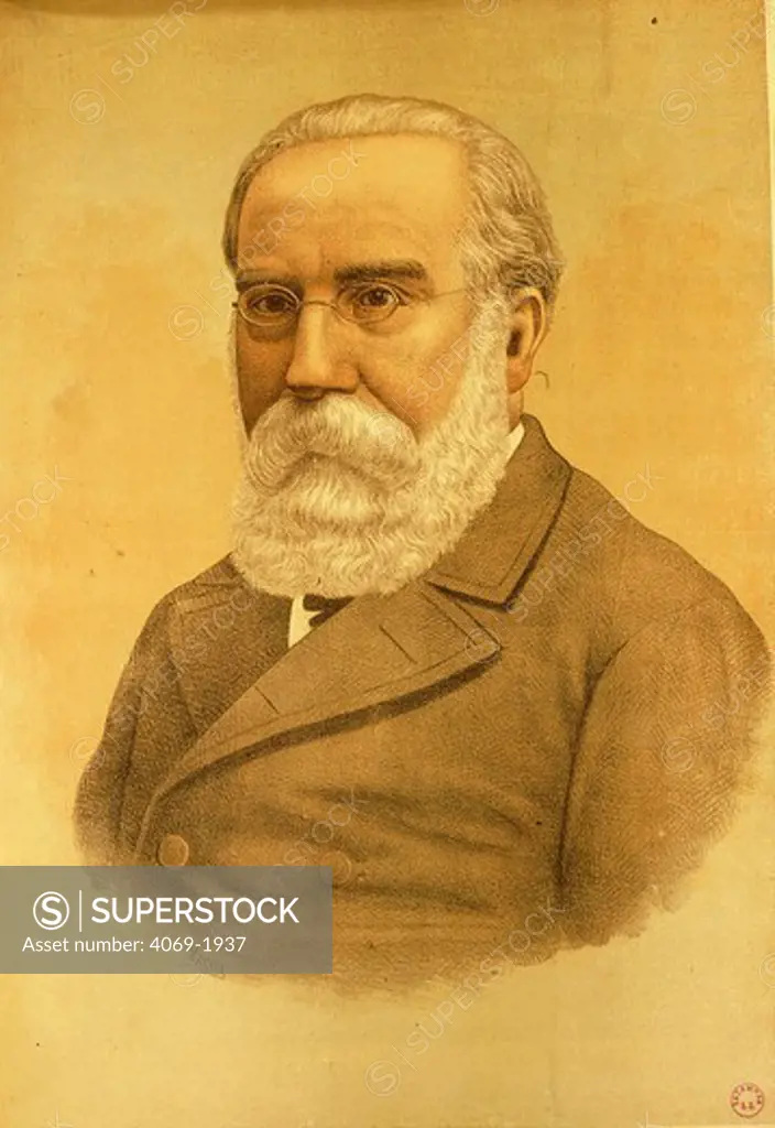Francesco Pi i MARGALL, 1824-1901, Republican politician and writer, Minister in First Republic, 1873 engraving from El Motin, 4 July 1891