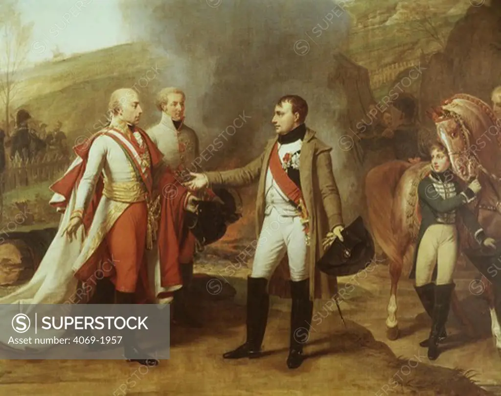NAPOLEON I 1769-1821 and Emperor Francis II of Austria after the battle of Austerlitz 4.12.1805, before 1812 (MV 1551)