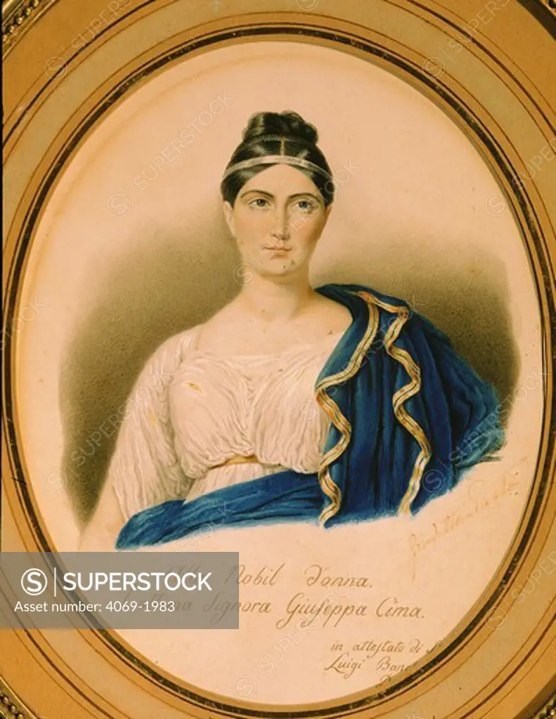 Giuditta PASTA 1797-1865, Italian soprano, inscribed watercolour 19th century