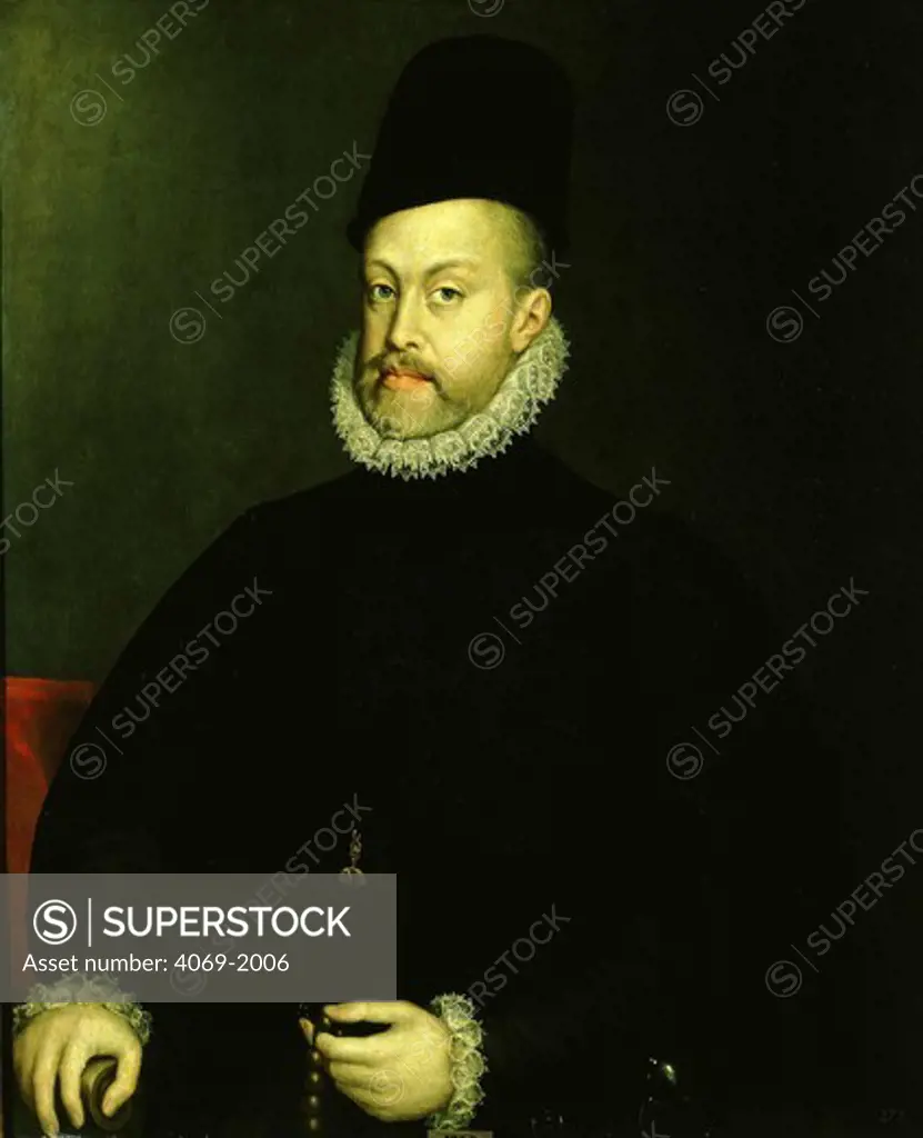 King PHILIP II of Spain, 1556-98, Philip I of Portugal 1580-98, wearing Order of Golden Fleece, painted 1581