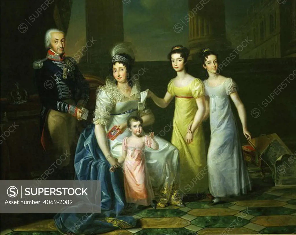 King VICTOR EMMANUEL I of Savoy 1759-1824 King of Sardinia with wife Maria Theresa and children by L Bernero c1793 Italian
