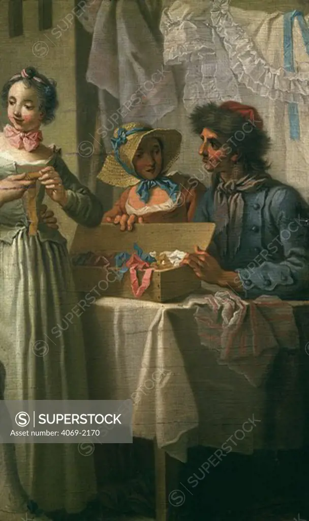 Le marchand de rubans (the ribbon seller, painted as fragment to include in cartoon for Gobelins tapestry of his picture Une foire de village, or A village fair)