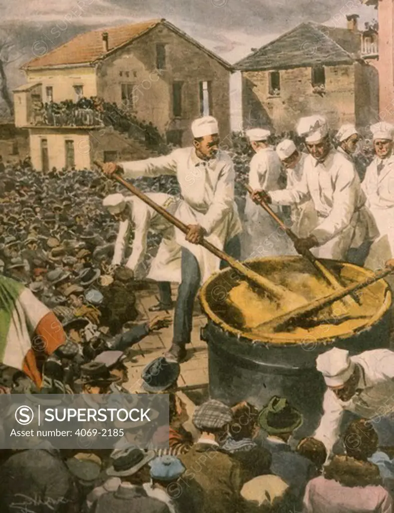 Festival of food and gastronomy for Italian village peasant community 1932 from La Domenica del Corriere