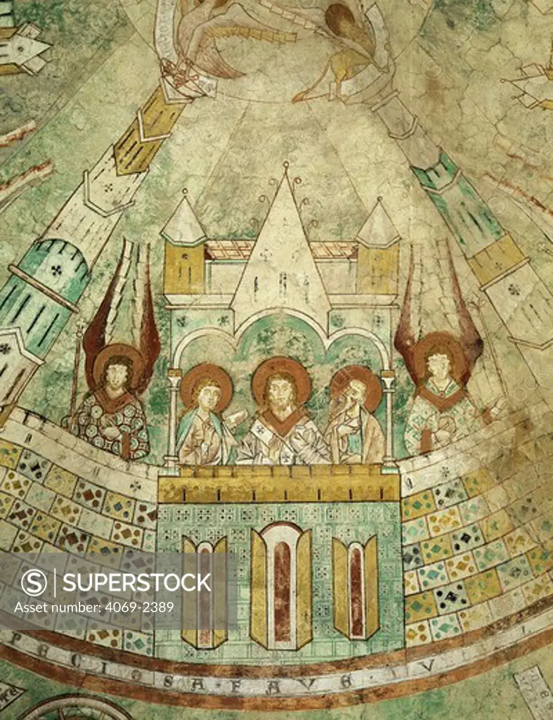 Solomon's throne, fresco, 12th century Romanesque, cathedral of Gurk, Austria