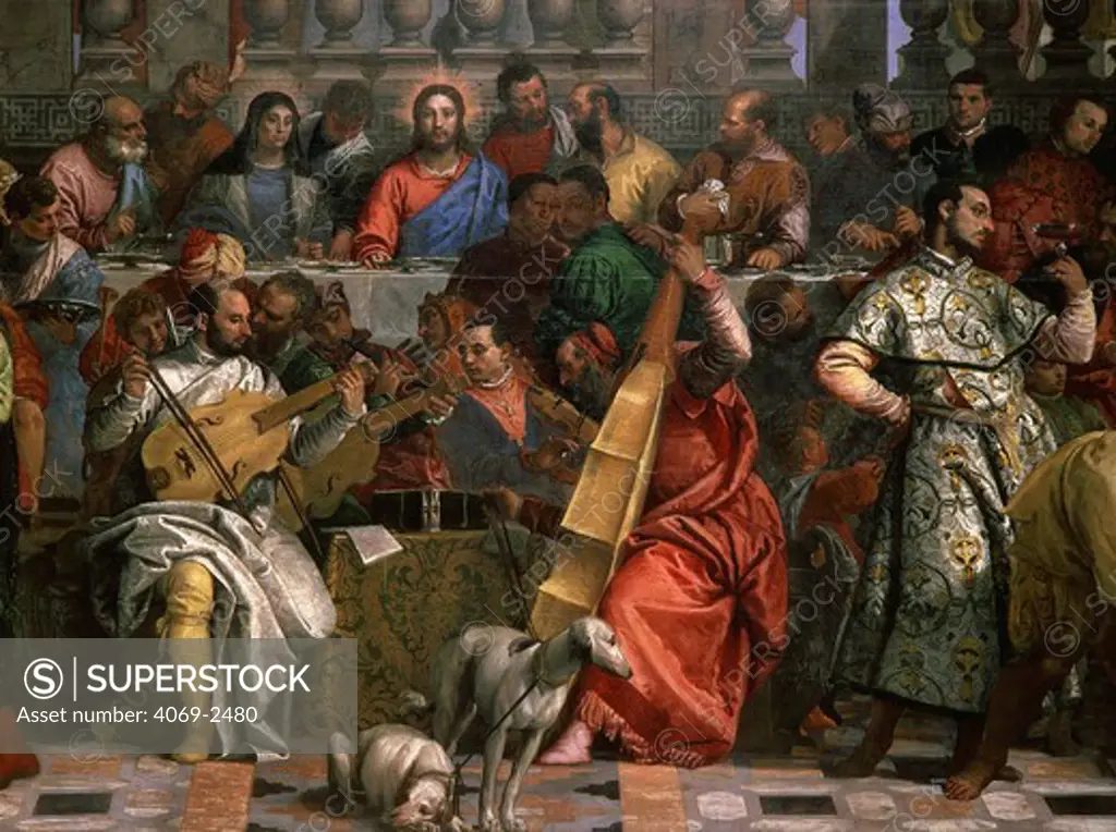 Musicians, from The Wedding at Cana, painted 1562-63 (portraits include Titian, himself, his brother Benedetto, Tintoretto, Jacopo Bassano and Palladio) (detail)